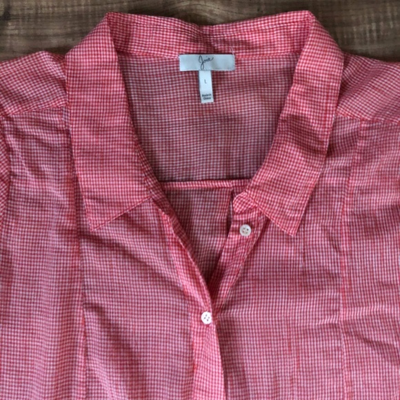 Joie Red Micro Gingham Tab Sleeve Blouse L - Picture 4 of 14